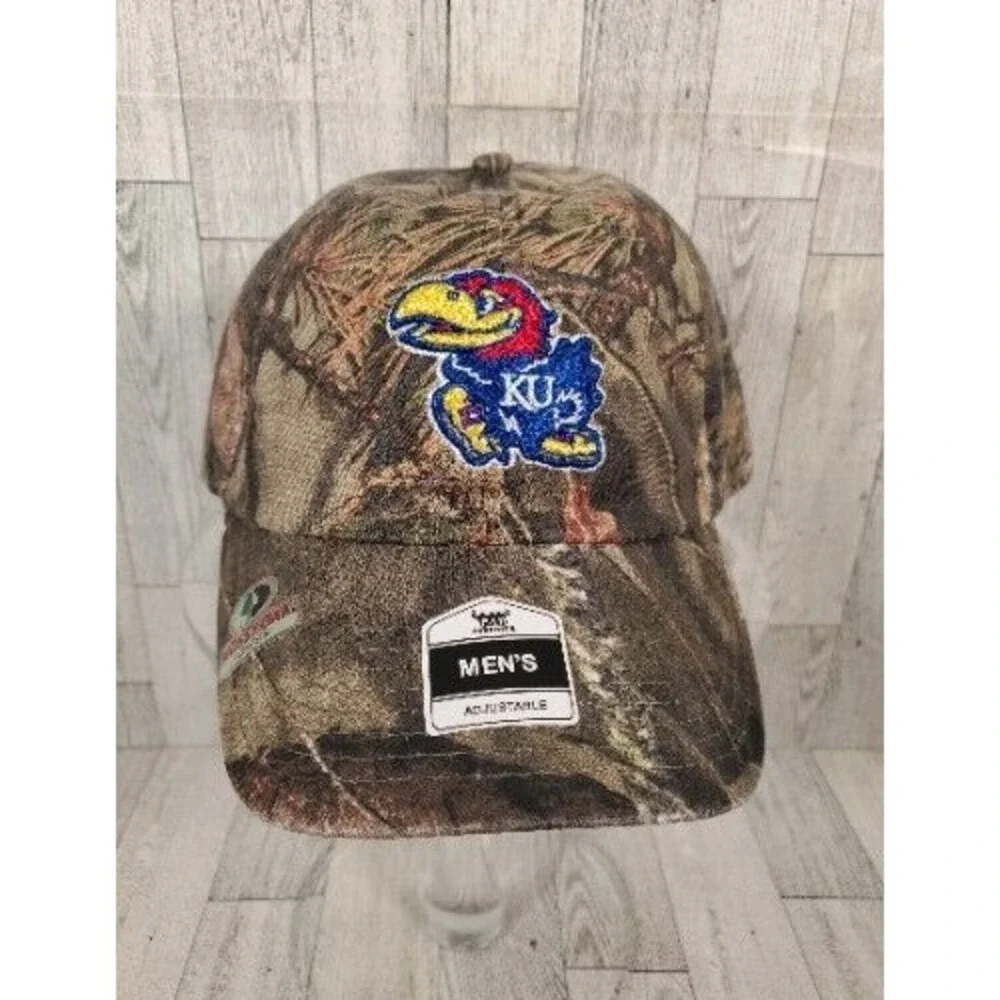 Kansas Jayhawks KU Hat Fan Favorite Mossy Oak Camo Adjustable Cap Mens NEW